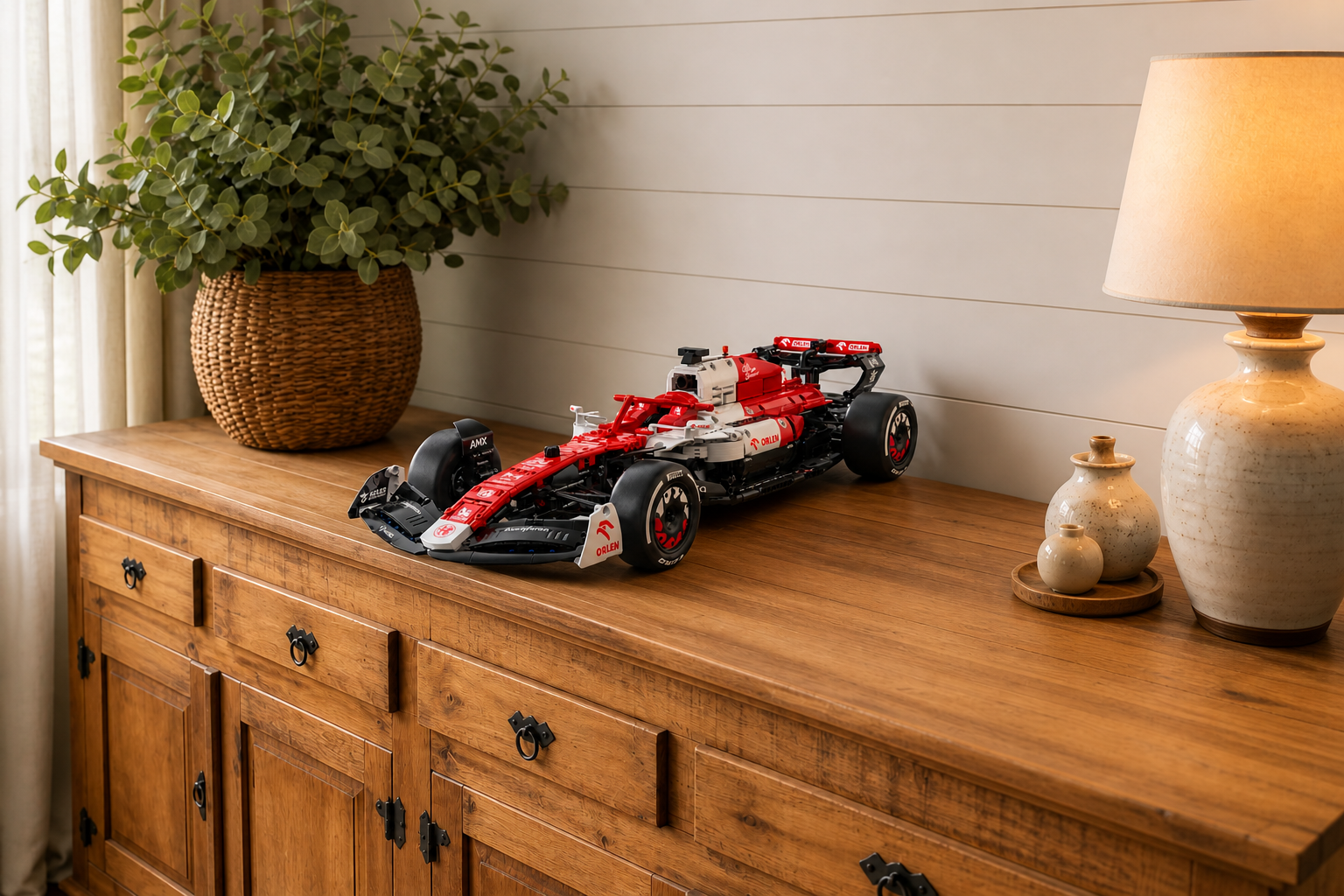 Bricks Fans ambient image - Formula 1 ORLEN C42 (1770 pcs) - Living-room sideboard lifestyle scene