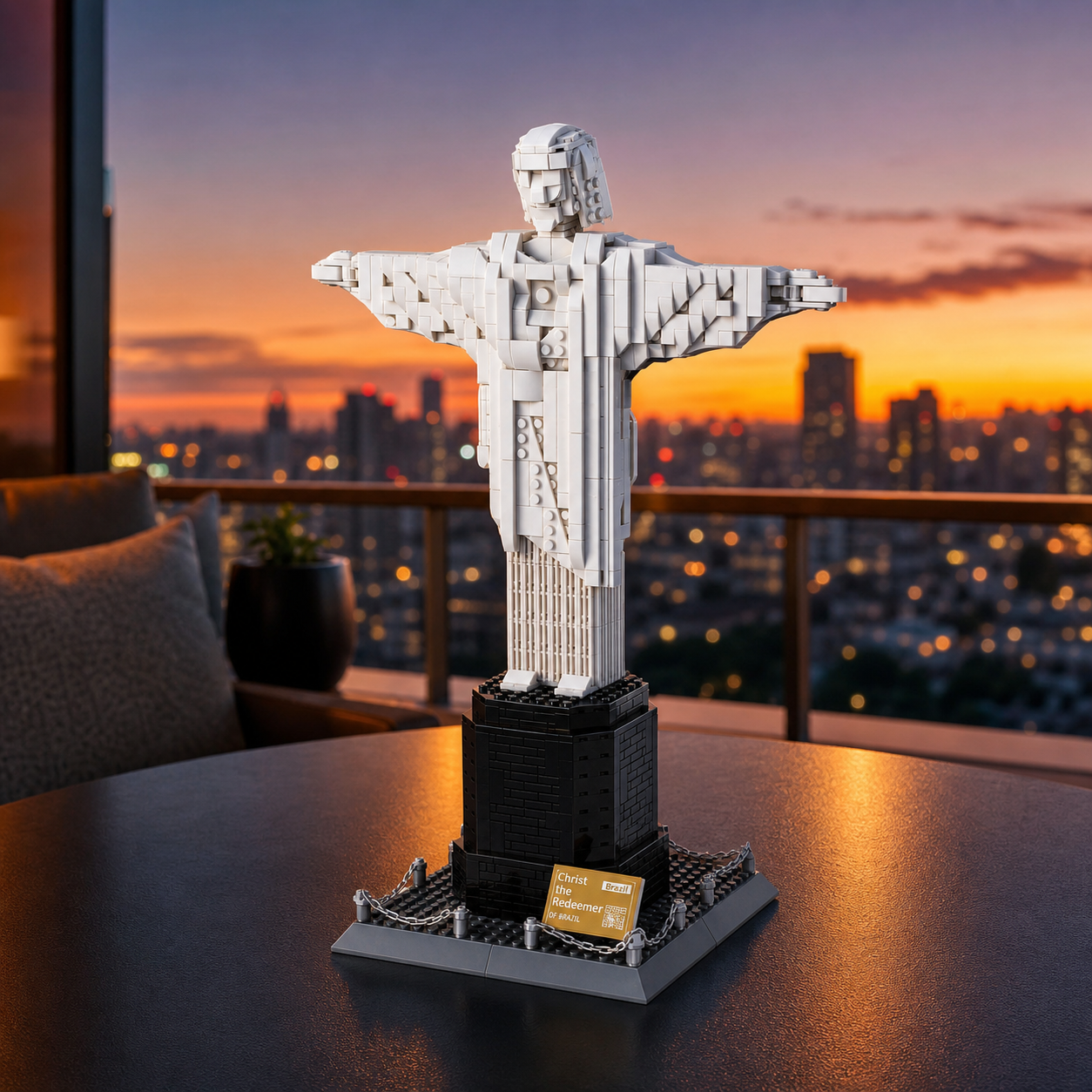 Christ the Redeemer (973 pcs) on an urban balcony at sunset