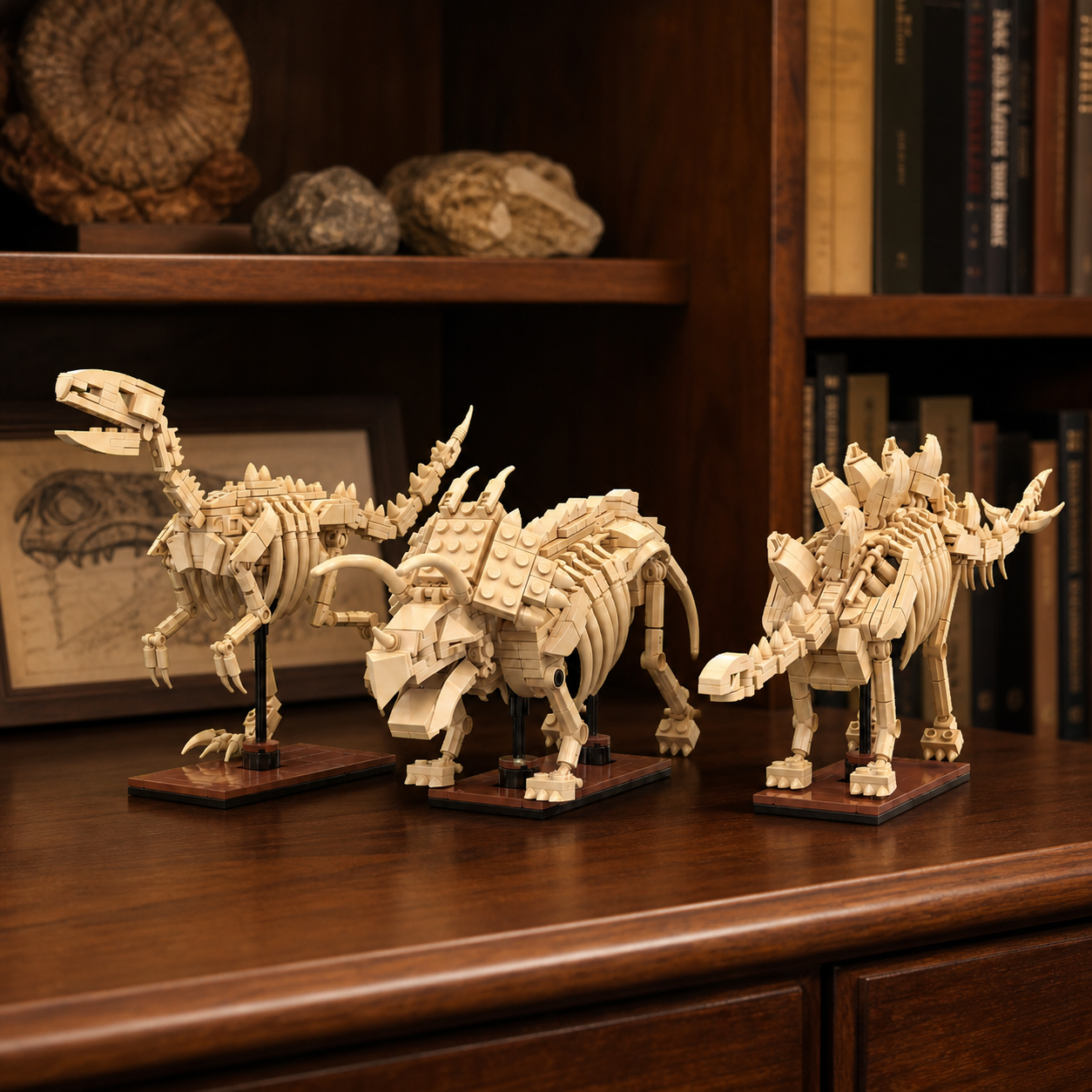 Esqueletos de dinossauro 3 em 1 (825 Peças) - Ambiente 1