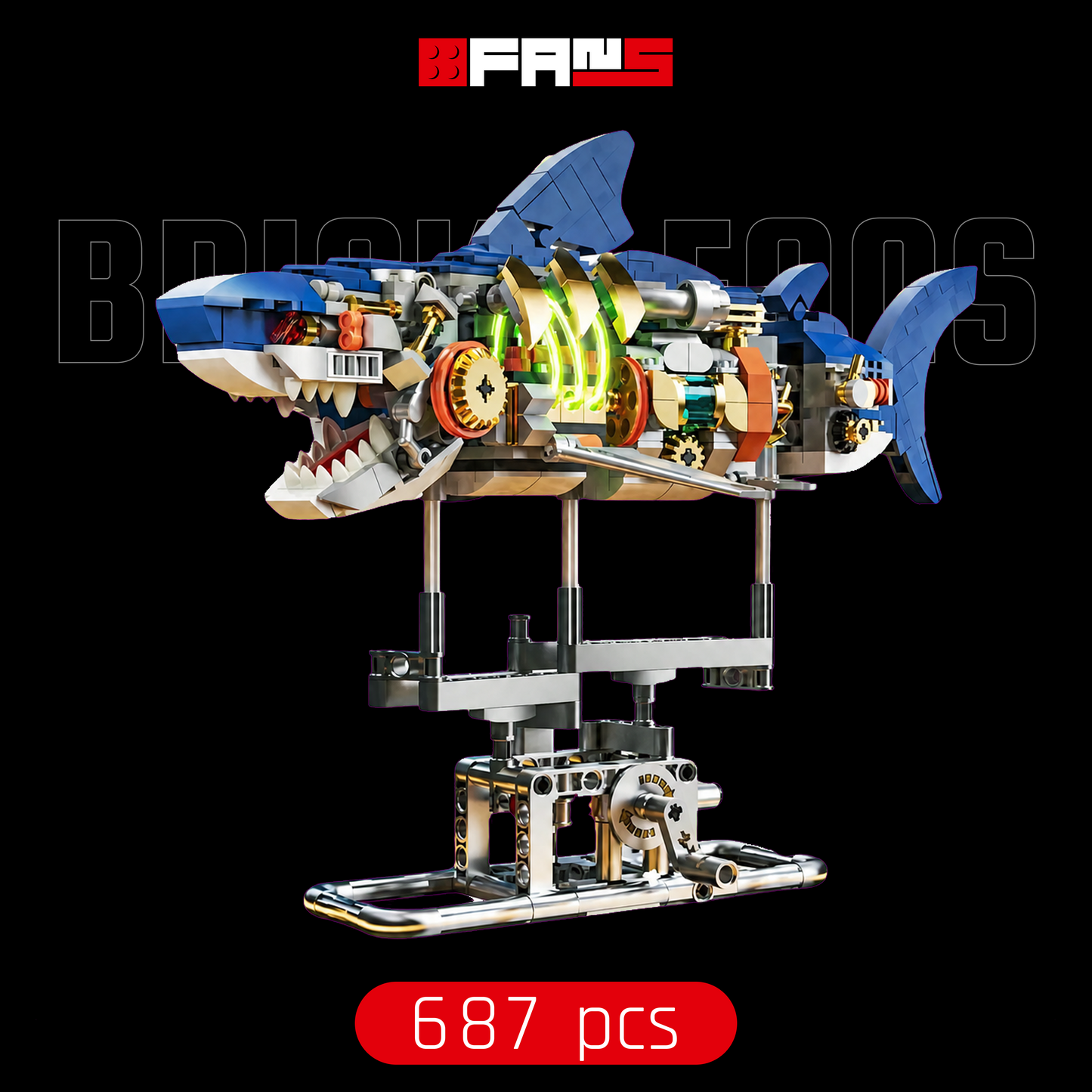 Bricks Fans cover - Mechanical Shark With Lights (687 piezas)