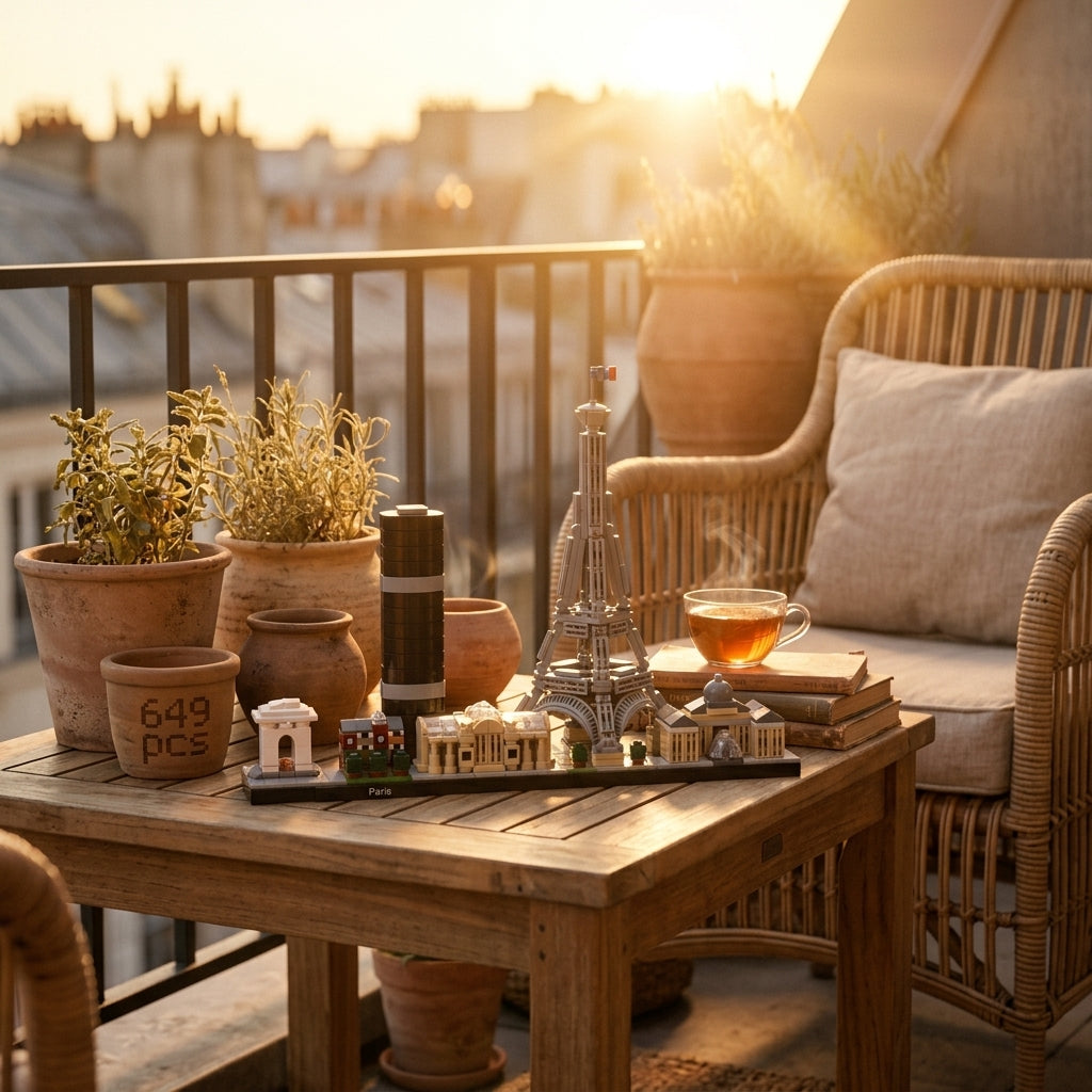 Horizonte de la ciudad de París (649 piezas) - escena interior ambiental boho balcón